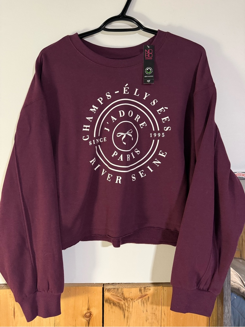 NOBO cropped burgundy sweatshirt